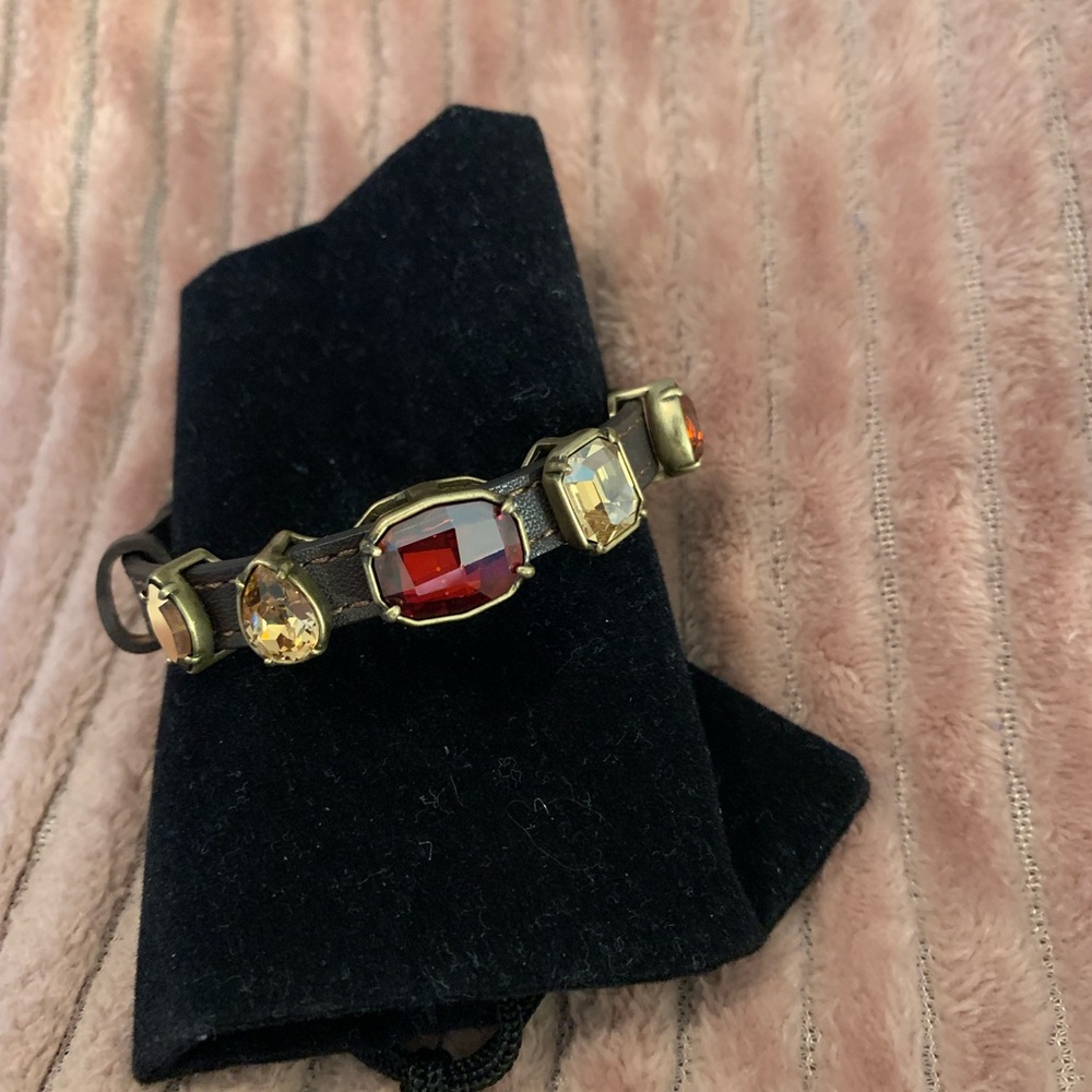 Touchstone Crystal Brown Leather Bracelet/Red and Clear Crystals Out of the Dark